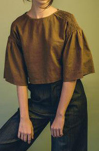 Peasant Top with Smocked Sleeve in Upcycled Linen #72B - Emporium of the Modern Man
- 1
