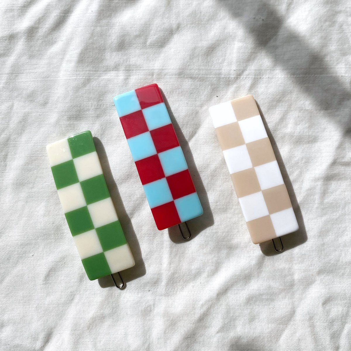 Green Chessboard Hair Slides by Veronique