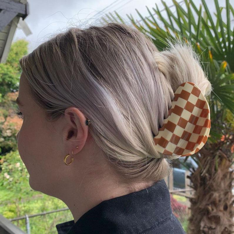 Brown Chessboard Hair Claws by Veronique