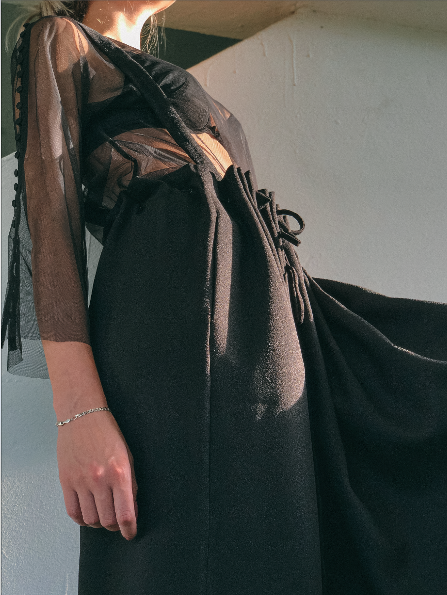 Drawstring Pinafore in Black by Ultramarine Studio