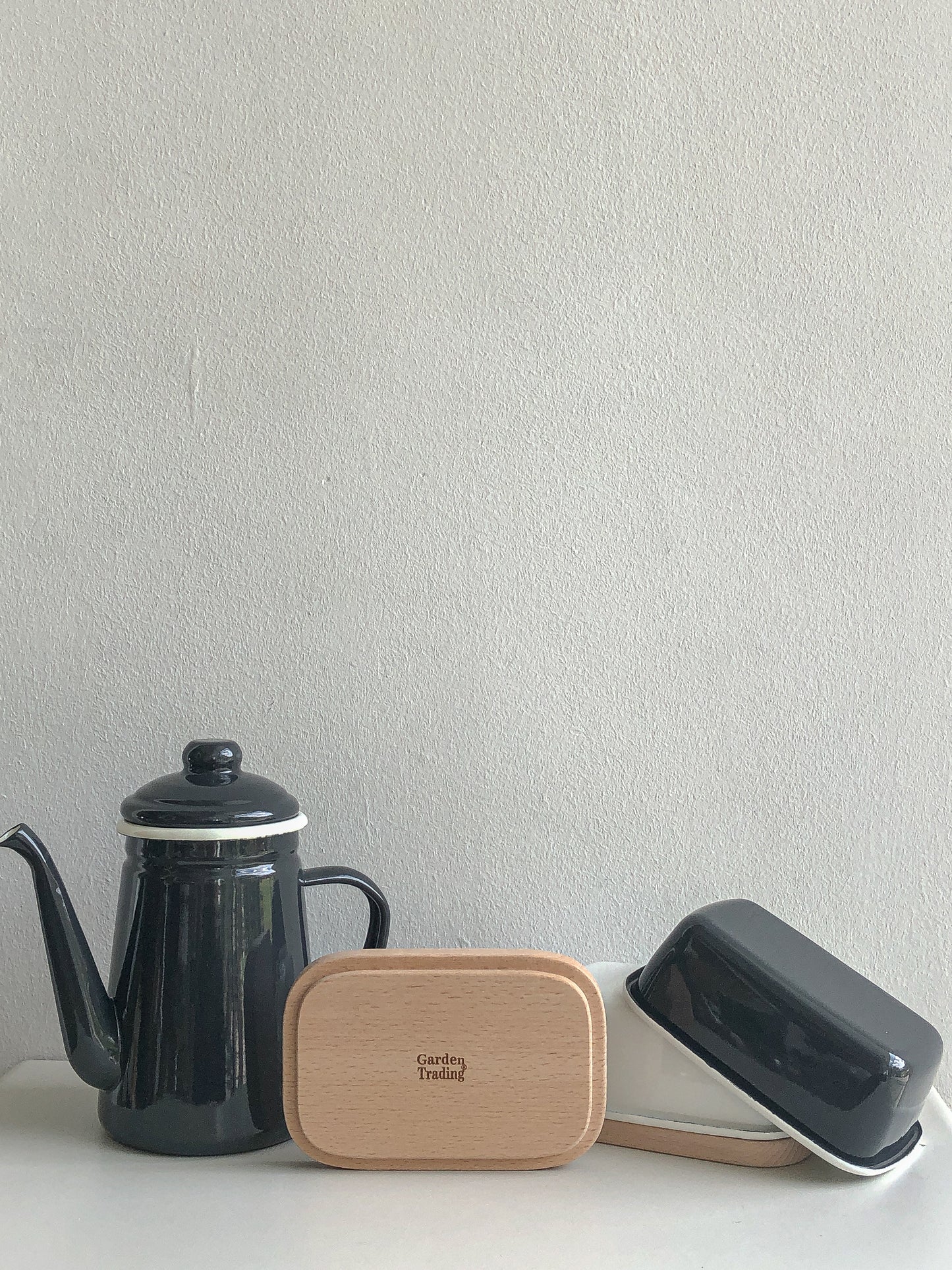 Mono Enamel Butter Dish with Wooden Lid by Garden Trading