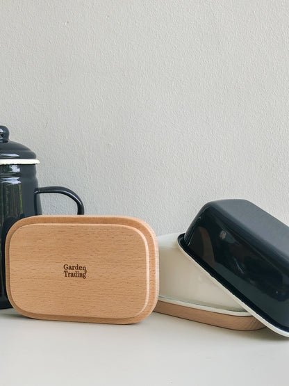 Mono Enamel Butter Dish with Wooden Lid by Garden Trading