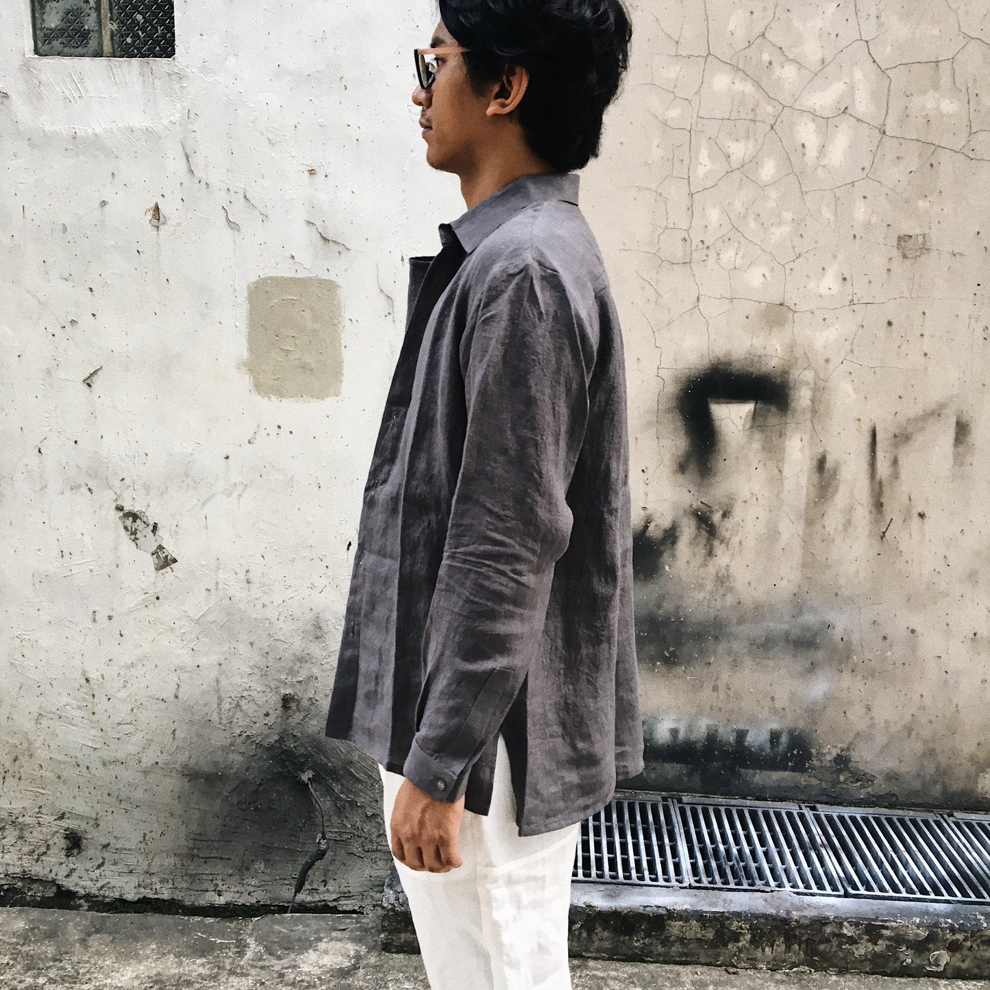 Belgium Linen Pullover Shirt (Grey) by Cosmic Wonder