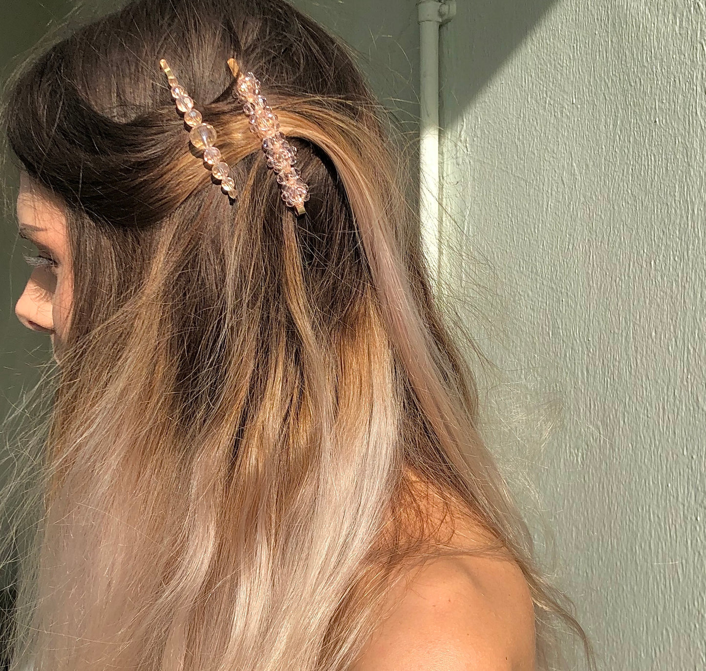 Morganite Hair Barrettes by Veronique