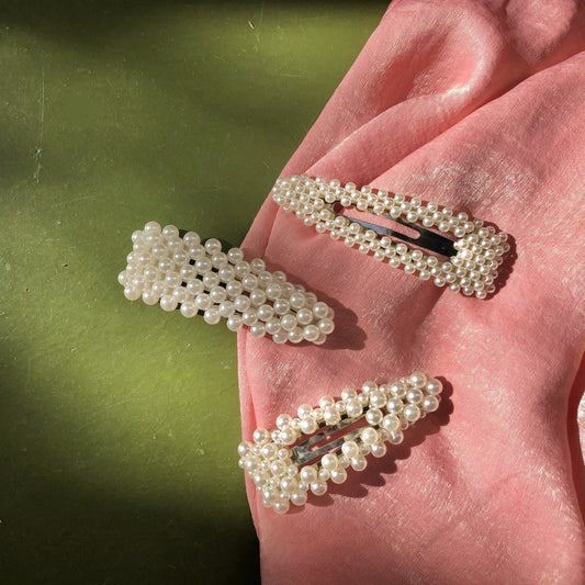 Triangular Pearl Barrettes by Veronique