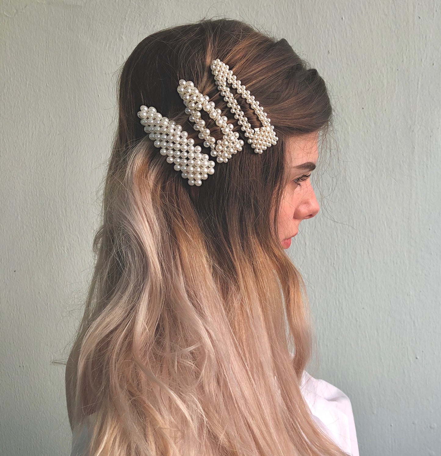 Triangular Pearl Barrettes by Veronique