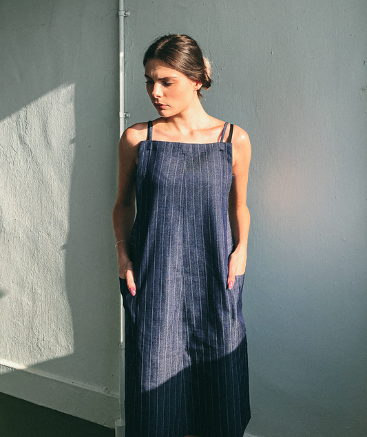 Utility Apron Dress in Denim by Ultramarine Studio