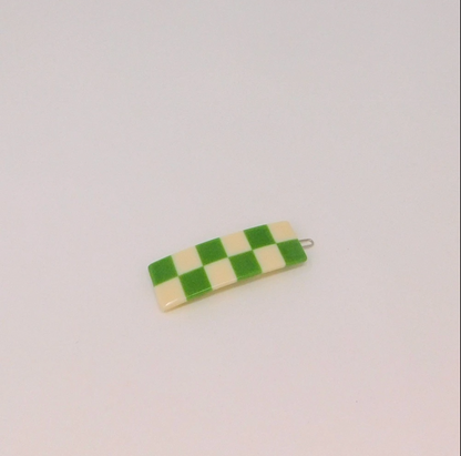 Green Chessboard Hair Slides  by Veronique