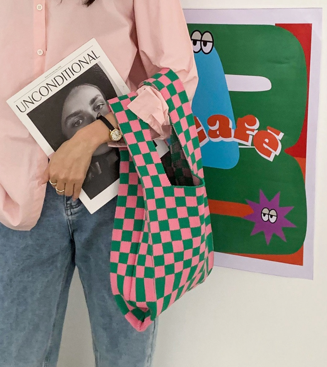 Checkerboard Knit Tote Bag by Veronique