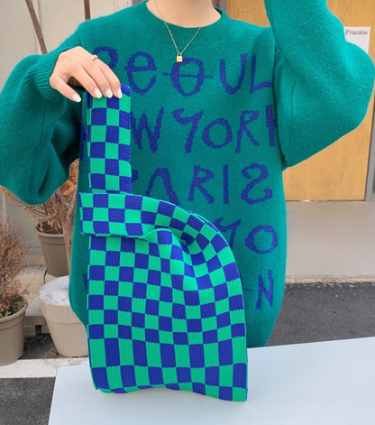 Checkerboard Knit Tote Bag by Veronique