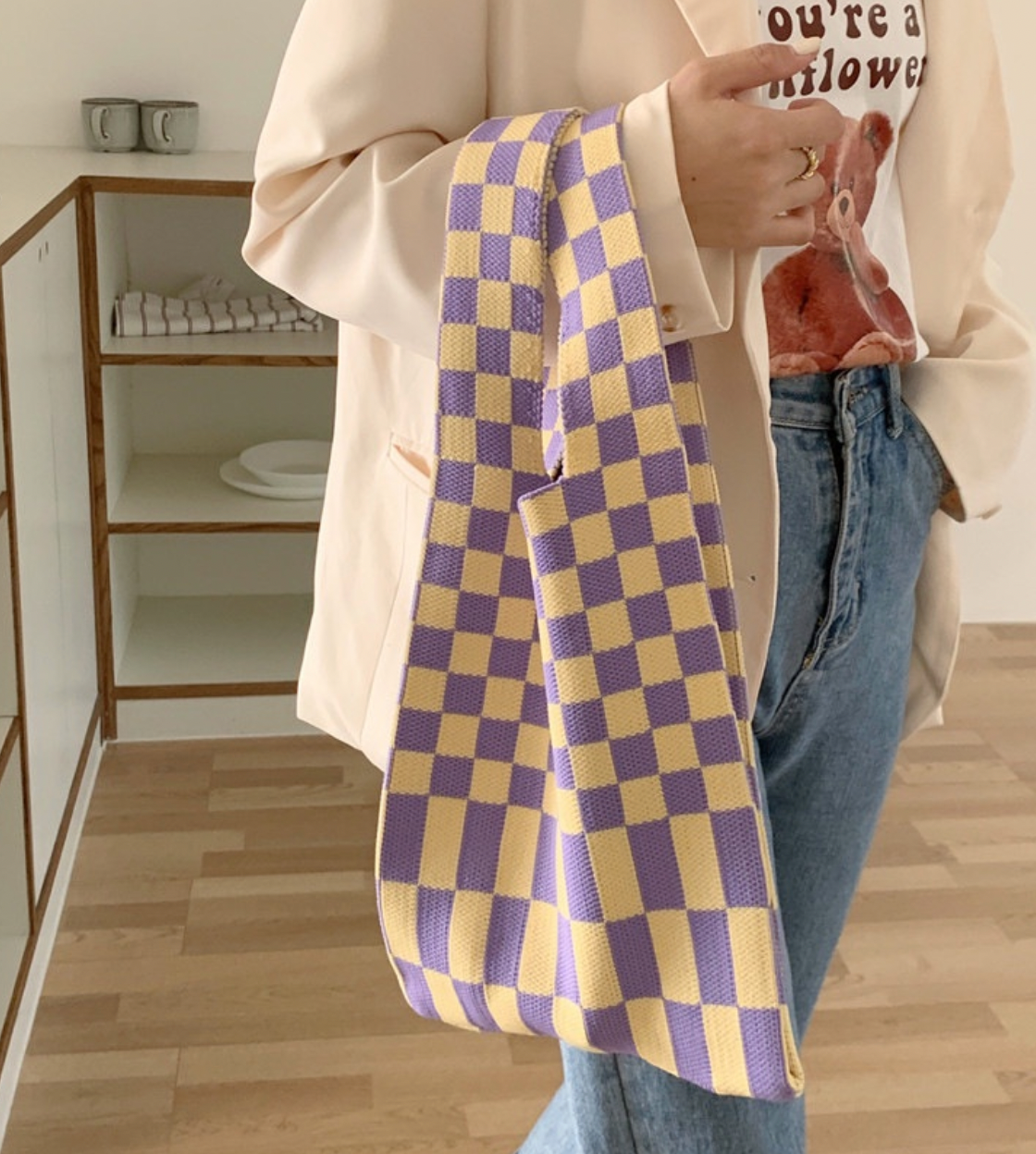 Checkerboard Knit Tote Bag by Veronique