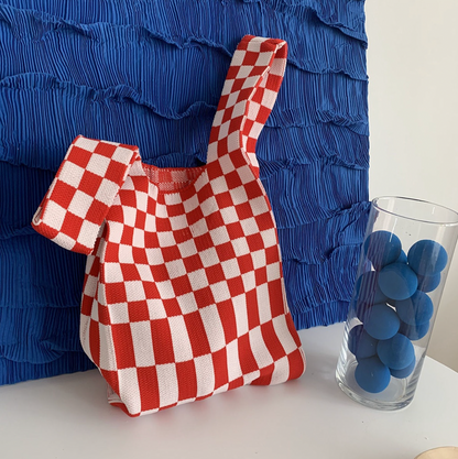 Checkerboard Knit Tote Bag by Veronique