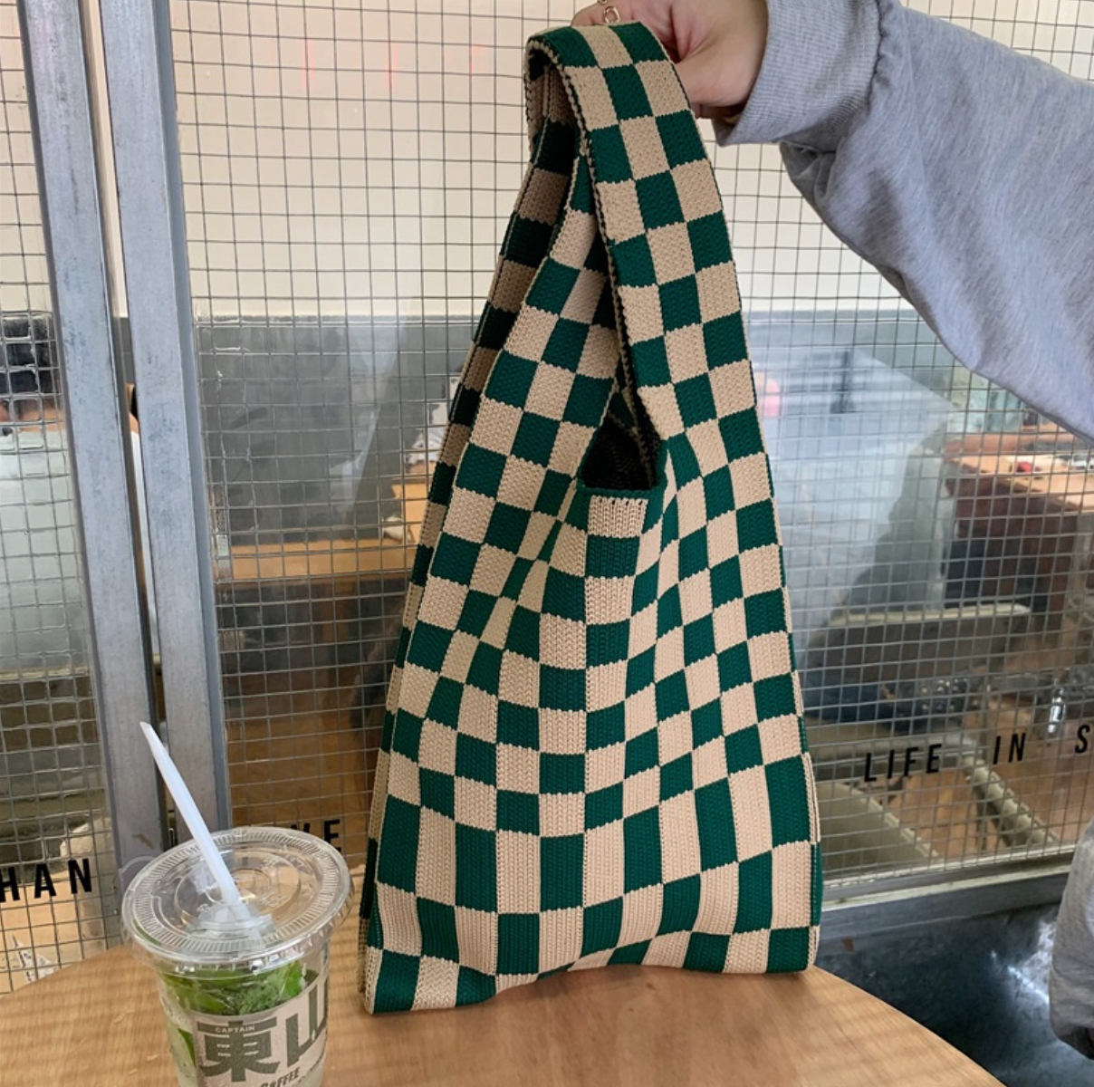 Checkerboard Knit Tote Bag by Veronique