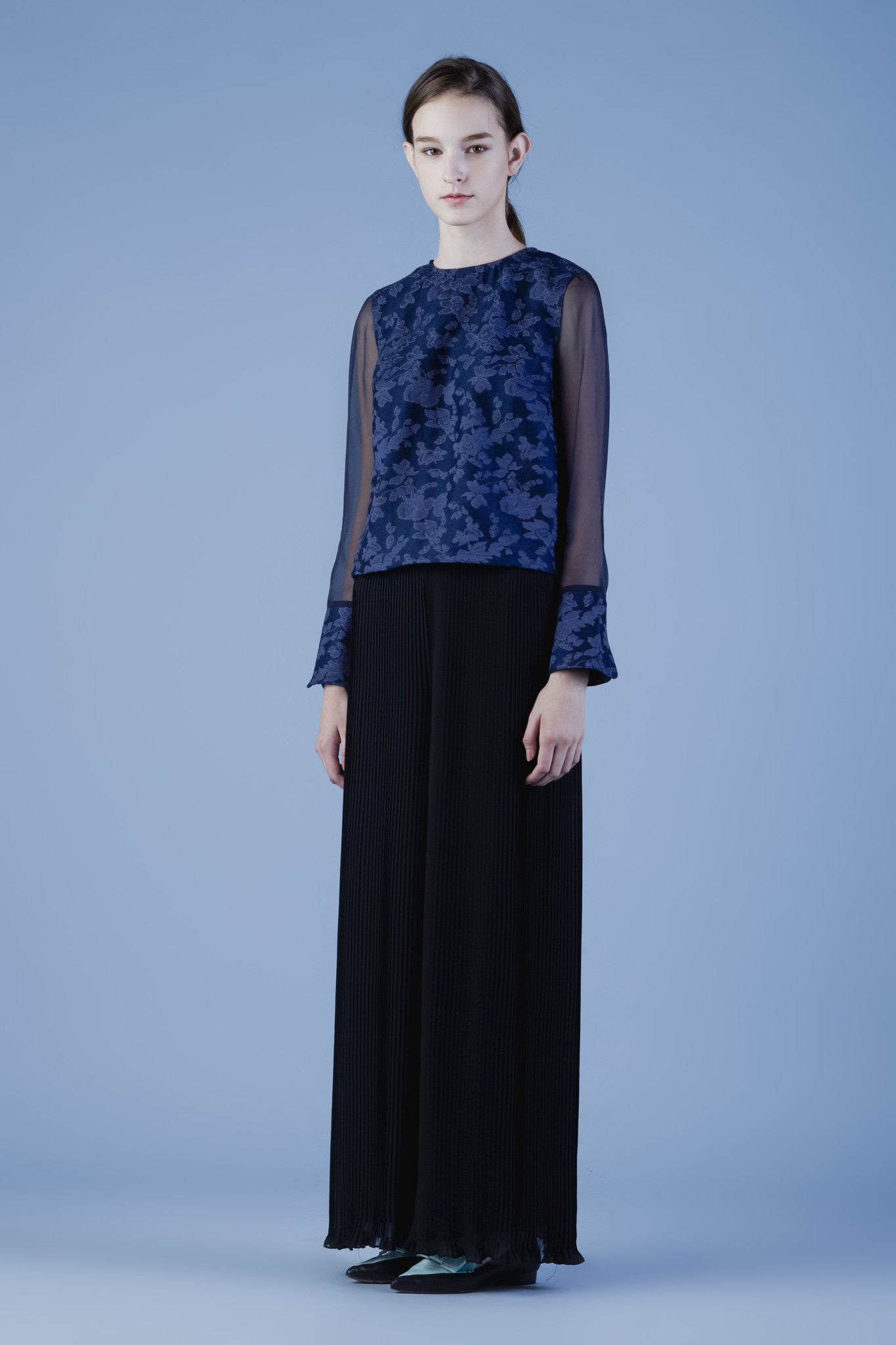 Oriental Jacquard top with illusion sleeves #07B