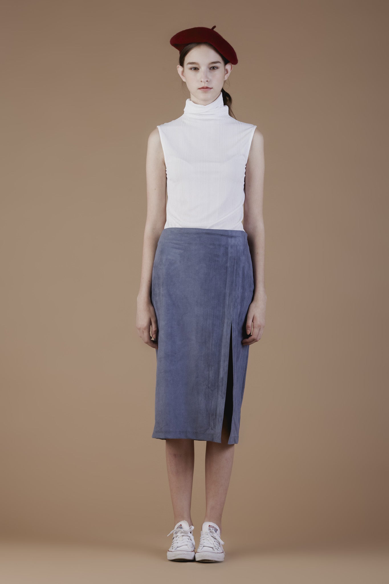 Faux-suede Side Slit skirt #11C