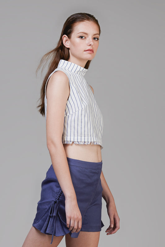 Summer Turtleneck Cropped Top In Pinstripe #41 - Emporium of the Modern Man
 - 1