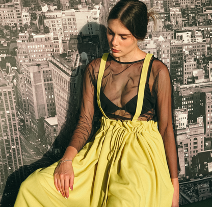 Drawstring Pinafore in Fluoro Yellow by Ultramarine Studio