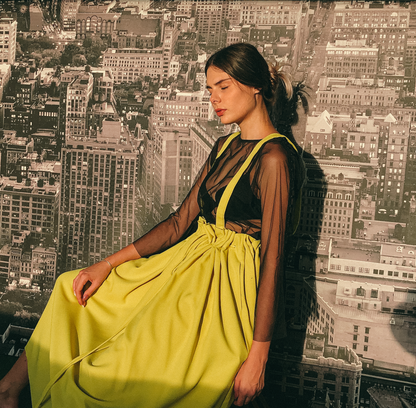 Drawstring Pinafore in Fluoro Yellow by Ultramarine Studio