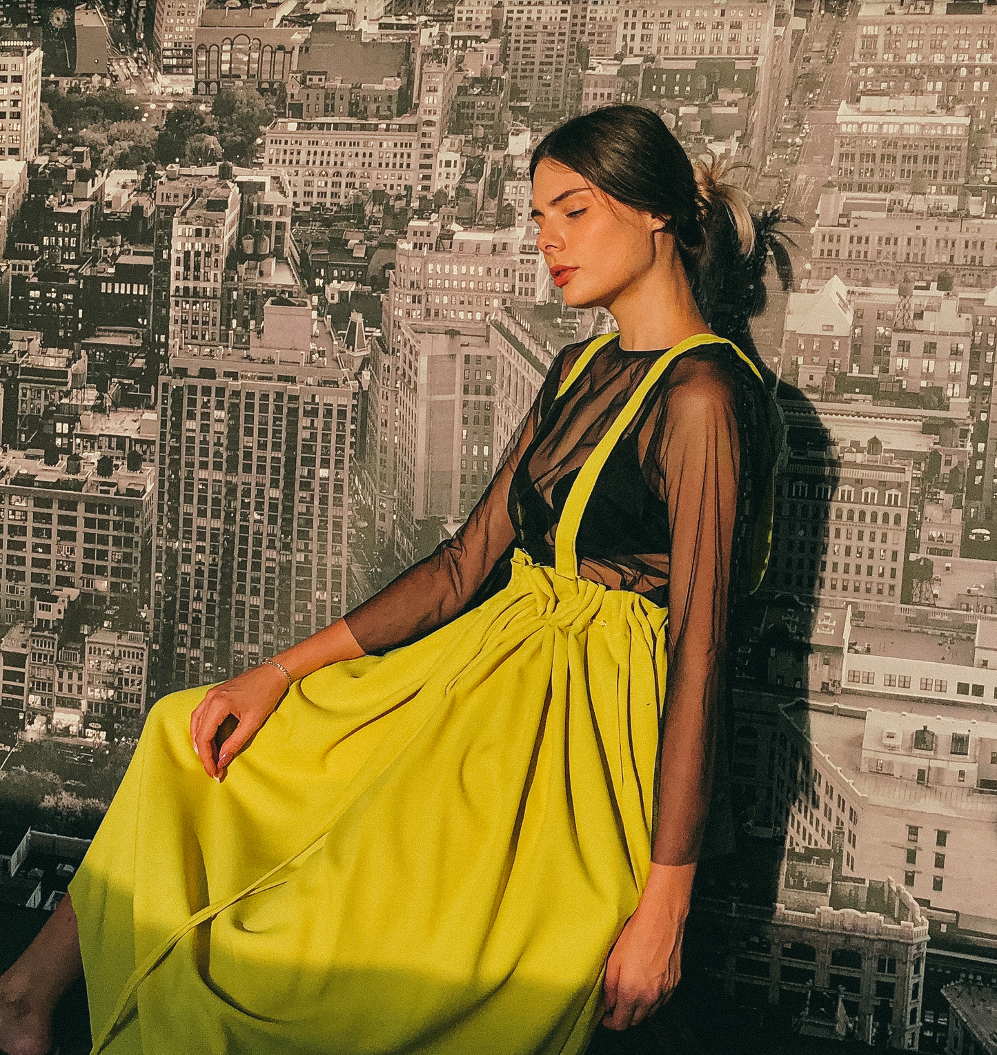 Drawstring Pinafore in Fluoro Yellow by Ultramarine Studio