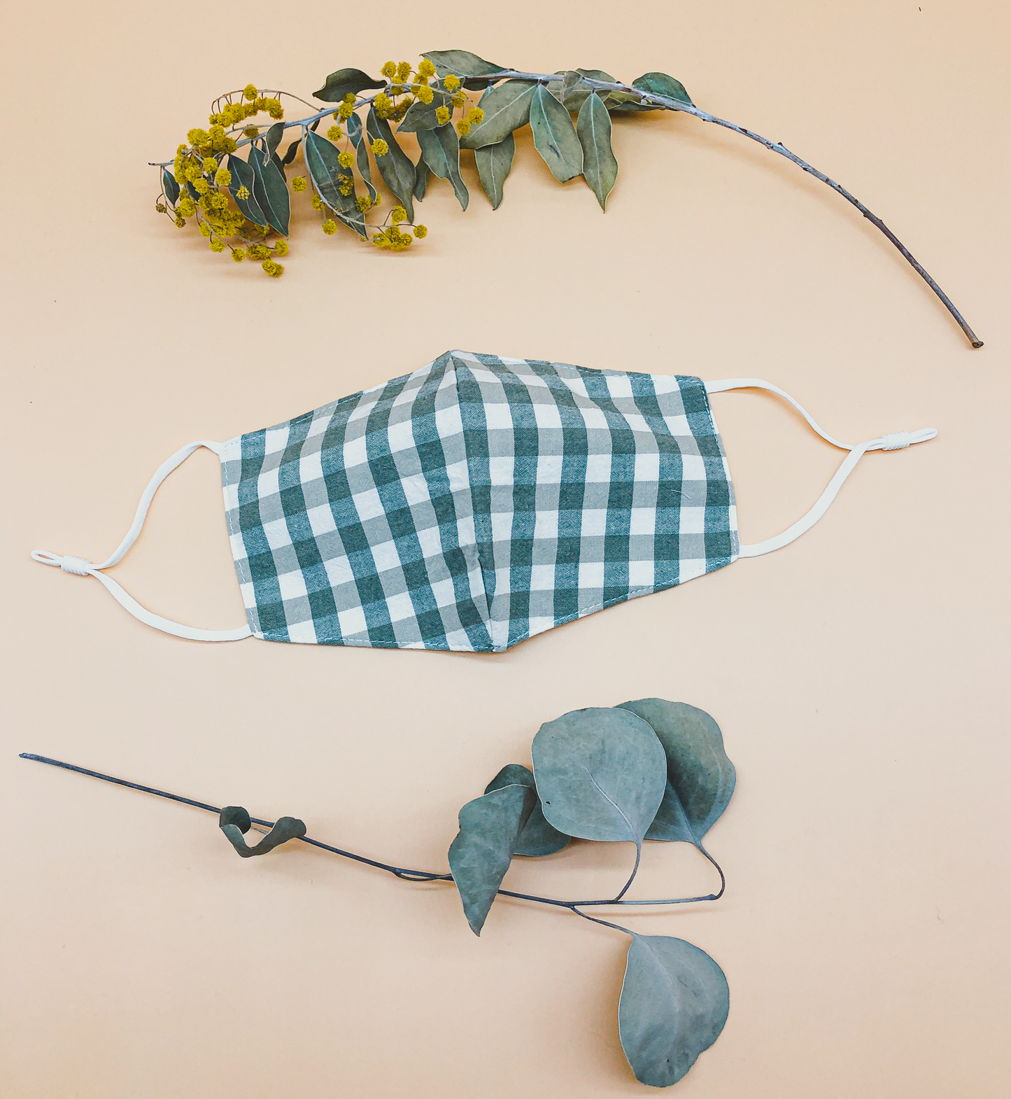 Gingham Reusable Face Mask in Sage by Veronique