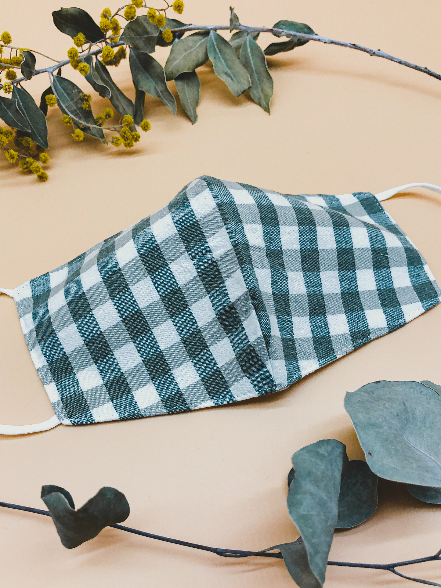 Gingham Reusable Face Mask in Sage by Veronique