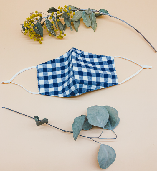 Gingham Reusable Face Mask in Navy by Veronique