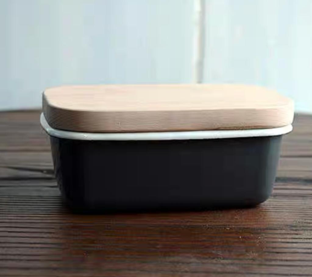 Mint Enamel Butter Dish with Wooden Lid by Garden Trading