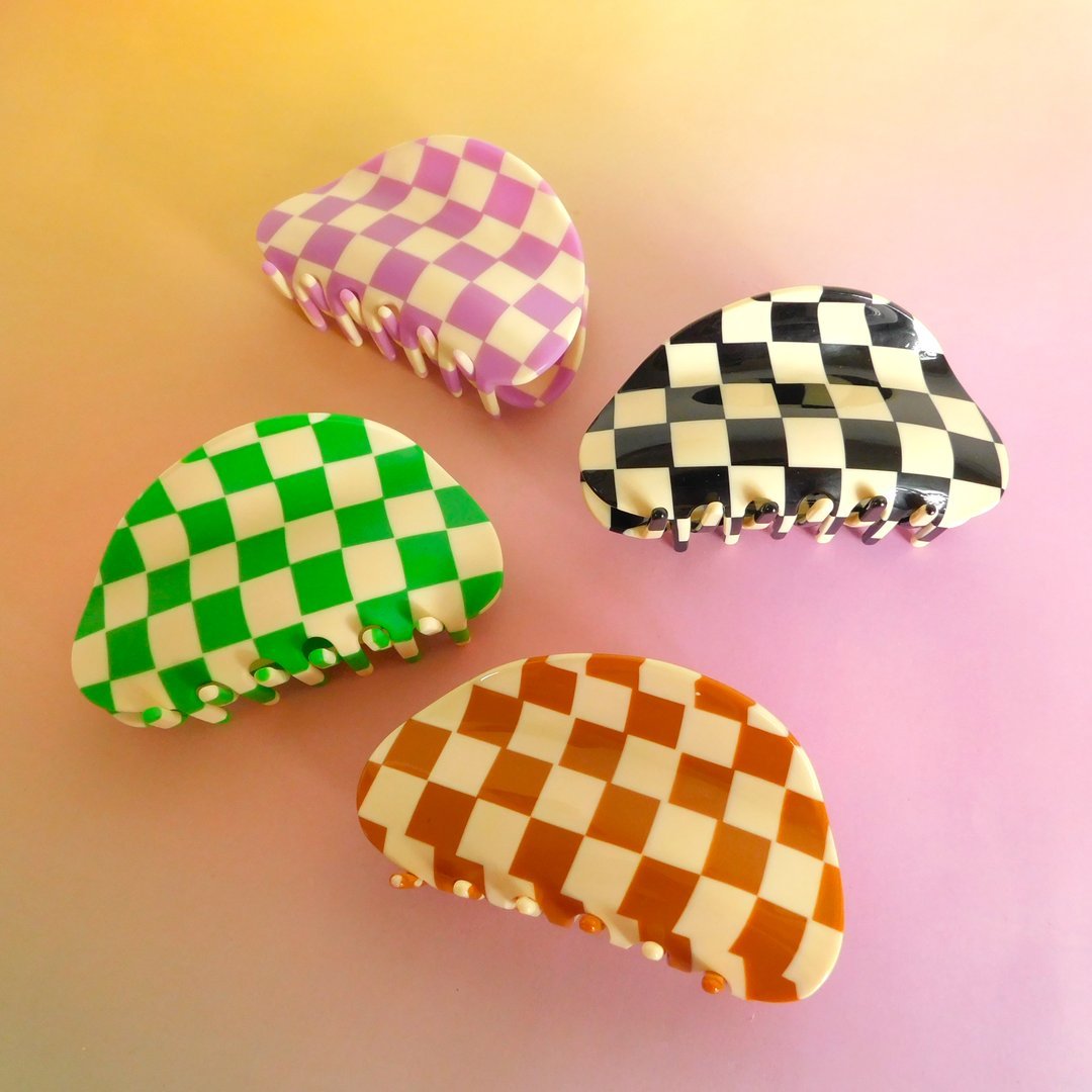 Green Chessboard Hair Claws  by Veronique