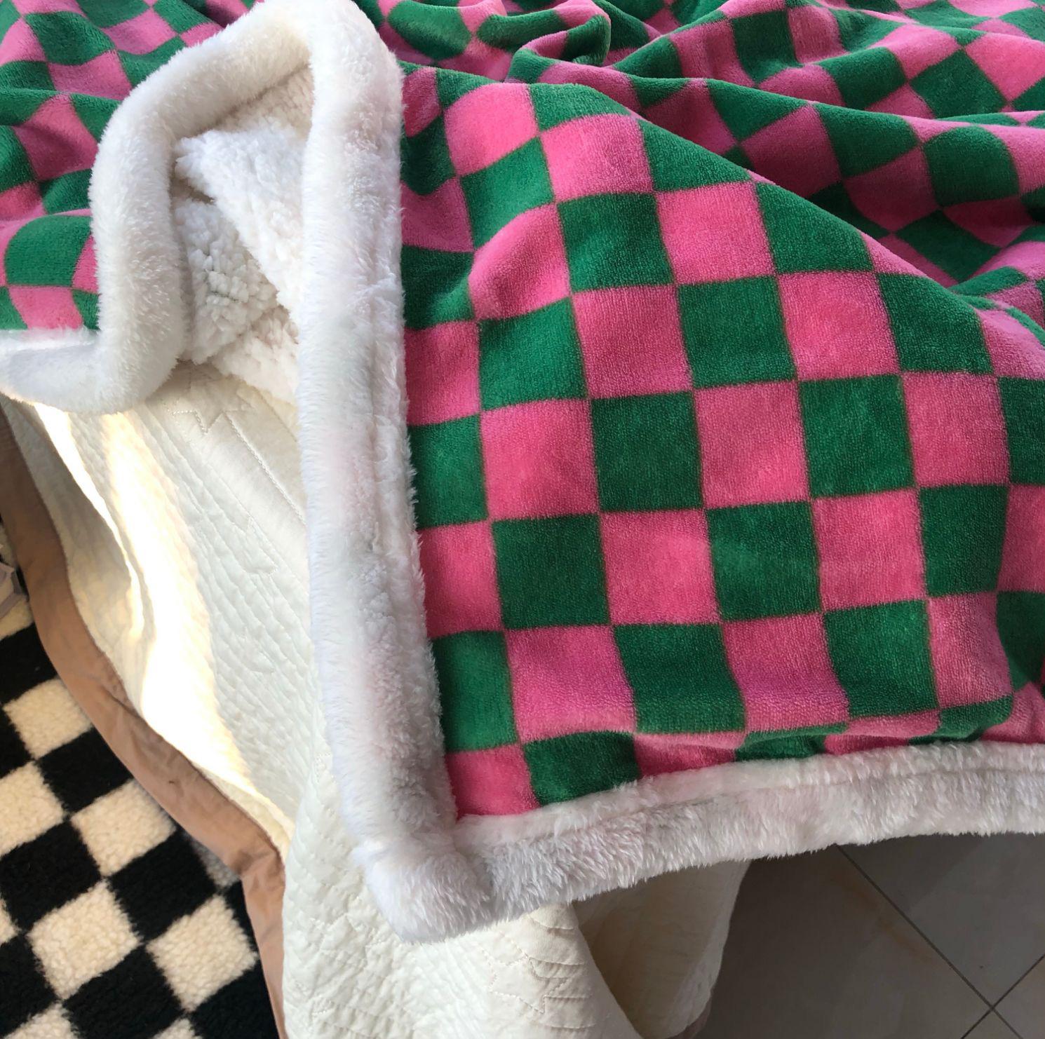 Posie Checkered Velour Blanket by PROSE Décor