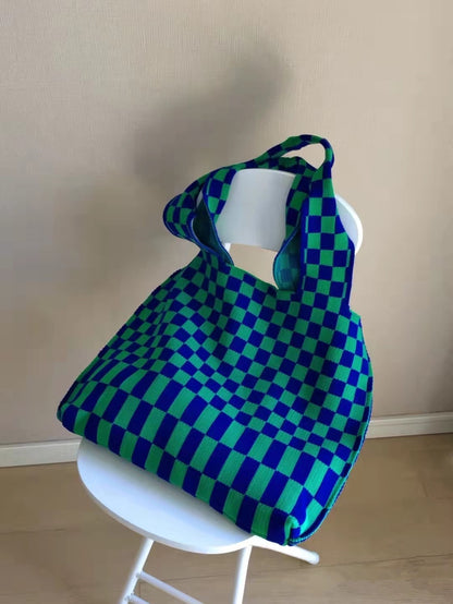 Checkerboard Knit Tote Bag by Veronique