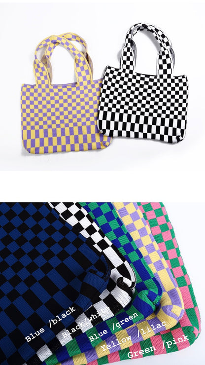 Checkerboard Knit Tote Bag by Veronique