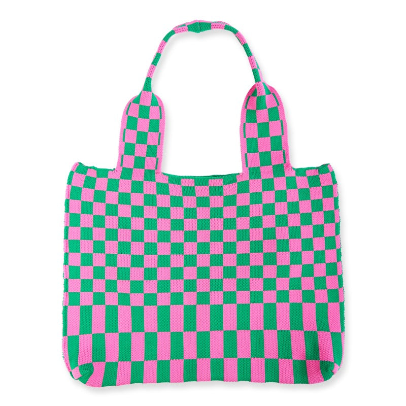 Checkerboard Knit Tote Bag by Veronique