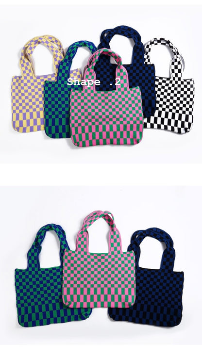 Checkerboard Knit Tote Bag by Veronique