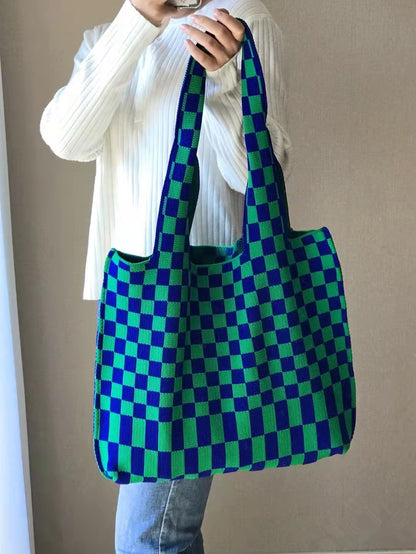 Checkerboard Knit Tote Bag by Veronique