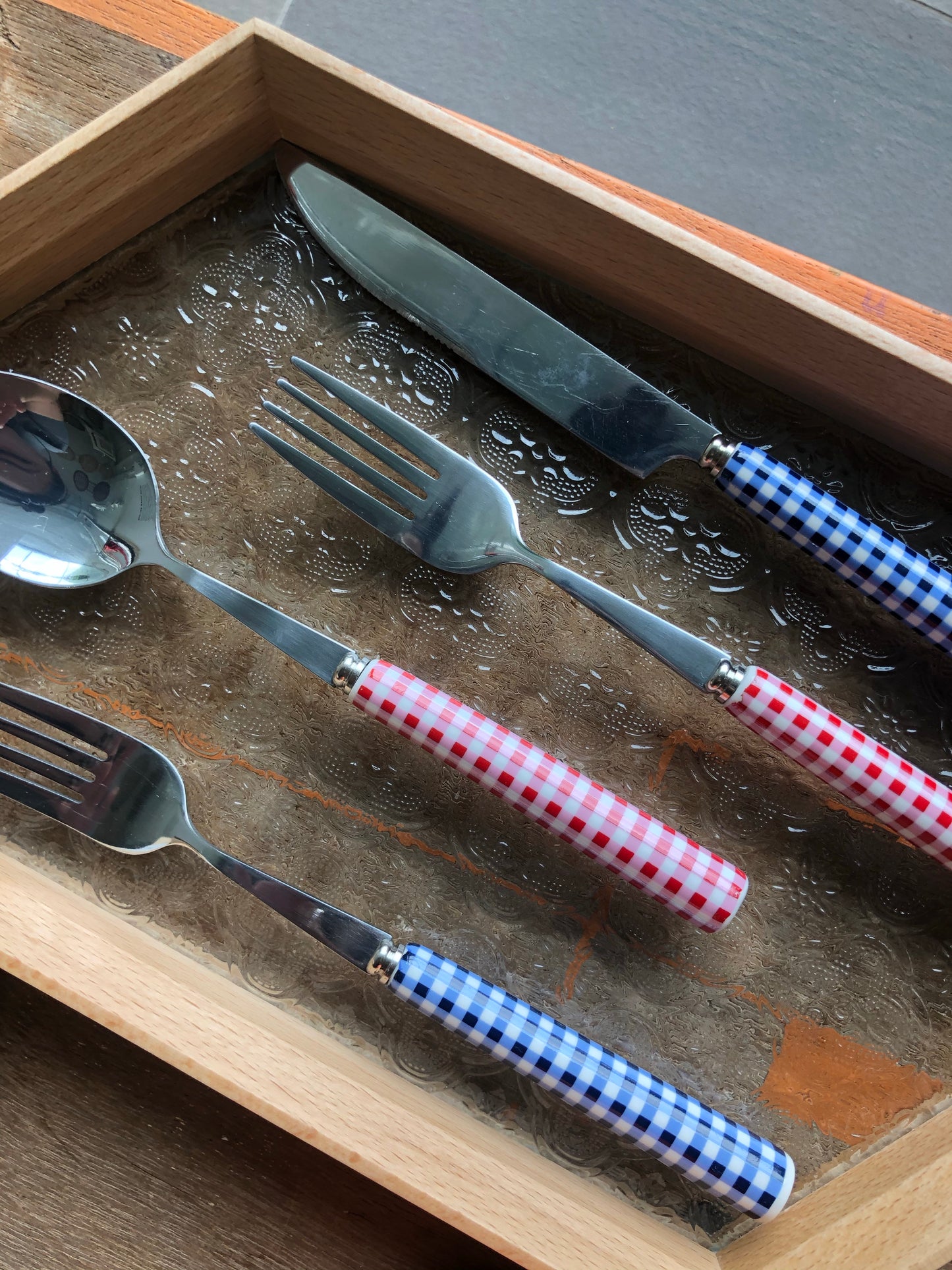 Blue Gingham Cutlery Set by PROSE Tabletop